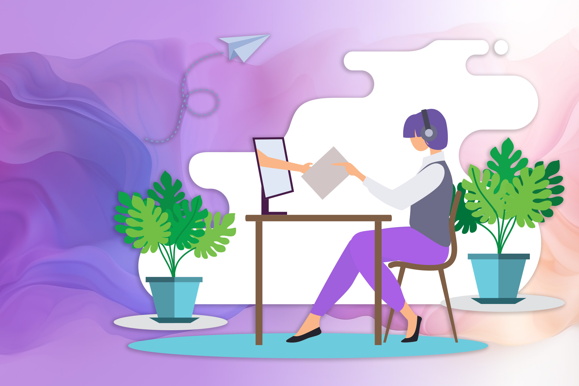 illustration of woman at a desk